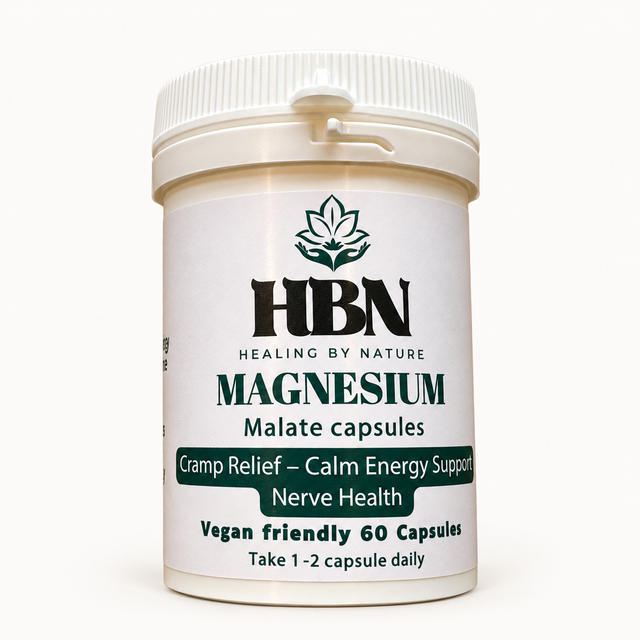 HBN Magnesium Malate capsules — front bottle label