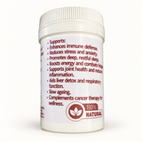 Side label of Healing by Nature Reishi capsules showing printed product claims and a natural-product emblem