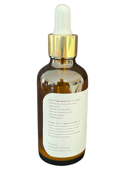 A brown tincture bottle with a gold dropper cap and a white label listing the ingredients and usage instructions, featured for the Healing by Nature website.