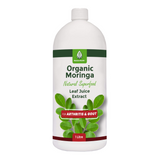 One-litre Organic Moringa Leaf Juice Extract bottle with printed product information