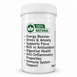 Side label of Healing by Nature Ashwagandha and Moringa bottle with printed product claims and a natural-product emblem