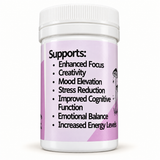 Side label of Healing by Nature Hyper Focus capsules showing a printed product-claims list