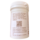 Back label of Healing by Nature Lion’s Mane capsules showing storage instructions, cautions and a QR code