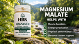 Healing by Nature Magnesium Malate vegan capsules beside a forest stream, highlighting muscle function, energy production, physical performance and nervous system support