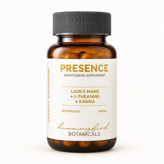 Presence Adaptogenic Supplement — front packaging on a light background